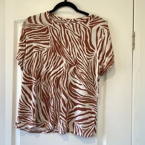 Nine West Brown and White Zebra Print Top size XXL EUC